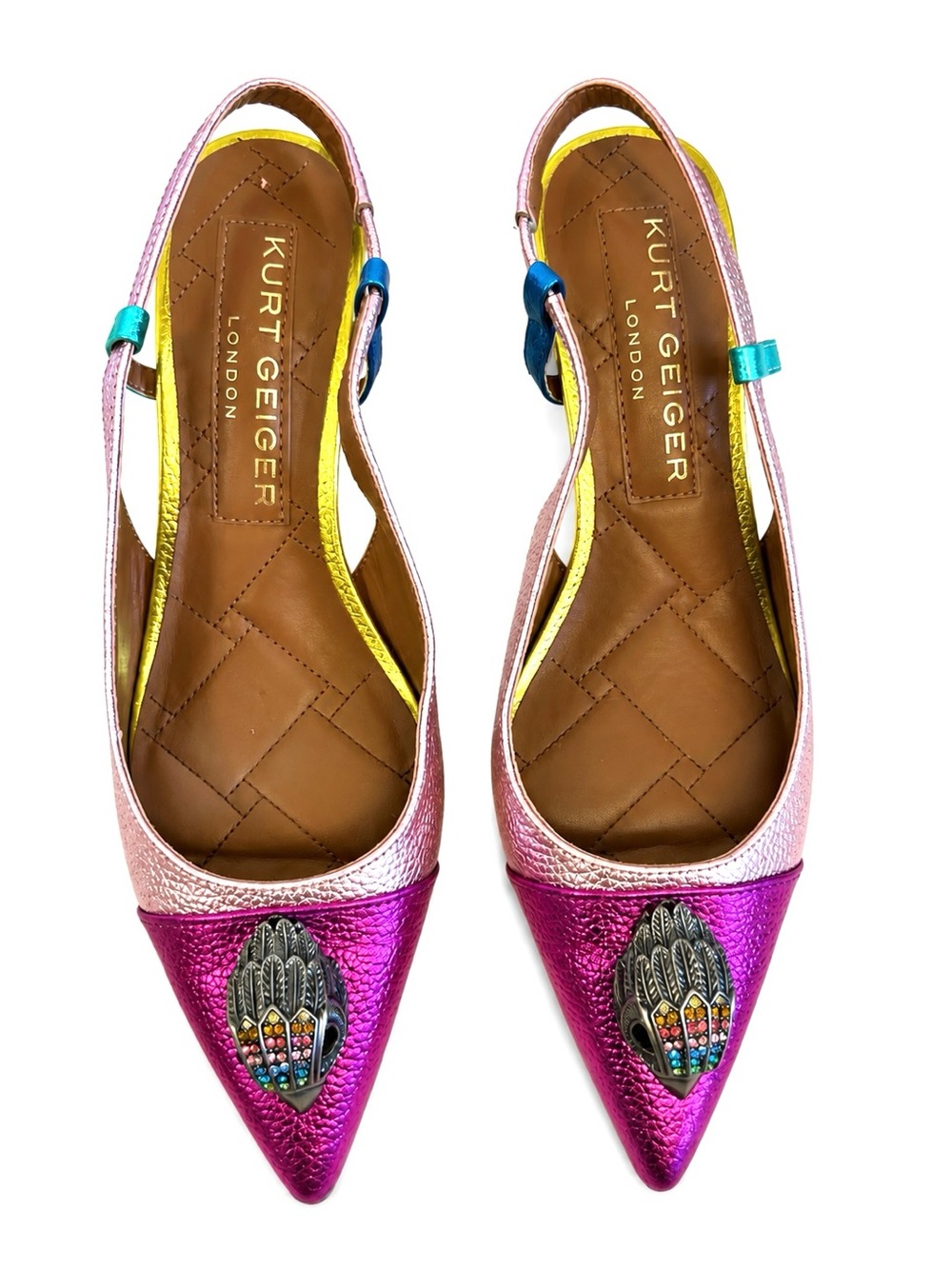 Kurt Geiger BELGRAVIA EAGLE SLING BACK HEEL Fuchsia Pointed Toe Jewels size 6.5M